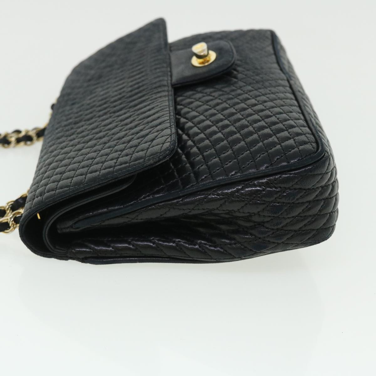 BALLY Quilted Shoulder Bag Leather Black Auth 52025