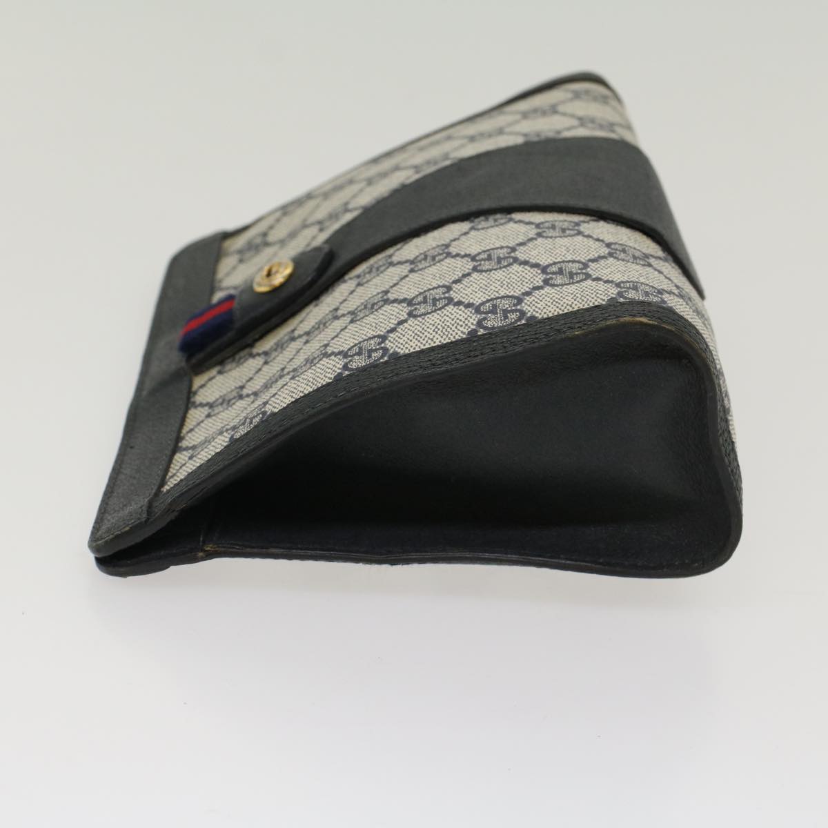 GUCCI GG Canvas Sherry Line Clutch Bag Gray Red Navy 89 01 032 Auth 52036