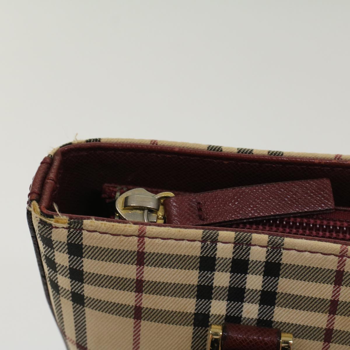 BURBERRY Nova Check Shoulder Bag Nylon Leather Beige Wine Red Auth 52038