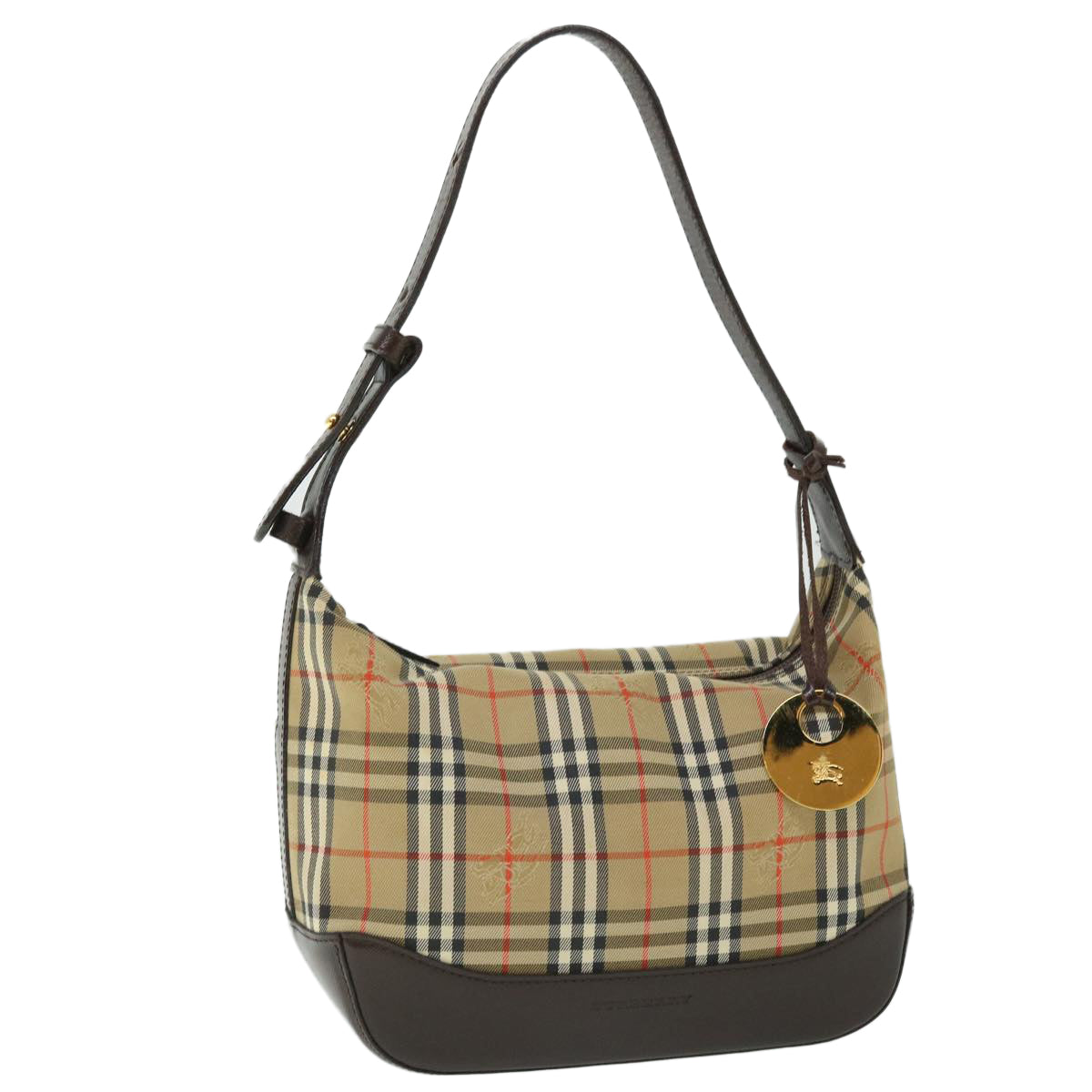 BURBERRY Nova Check Shoulder Bag Nylon Leather Brown Auth 52039