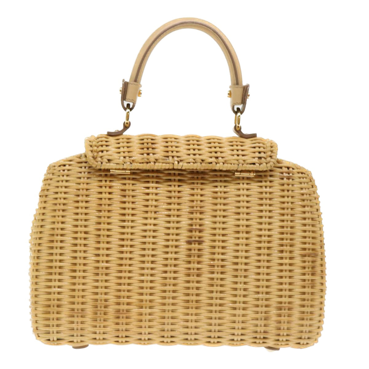 Salvatore Ferragamo Wicker Gancini Sophia Hand Bag Wood Beige Auth 52073 - 0