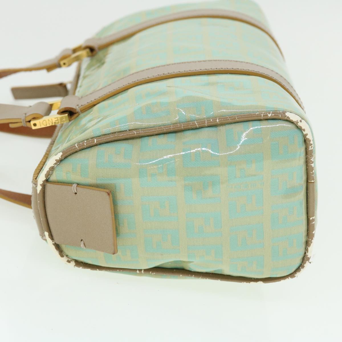 FENDI Zucchino Canvas Hand Bag Enamel Light Blue Auth 52118