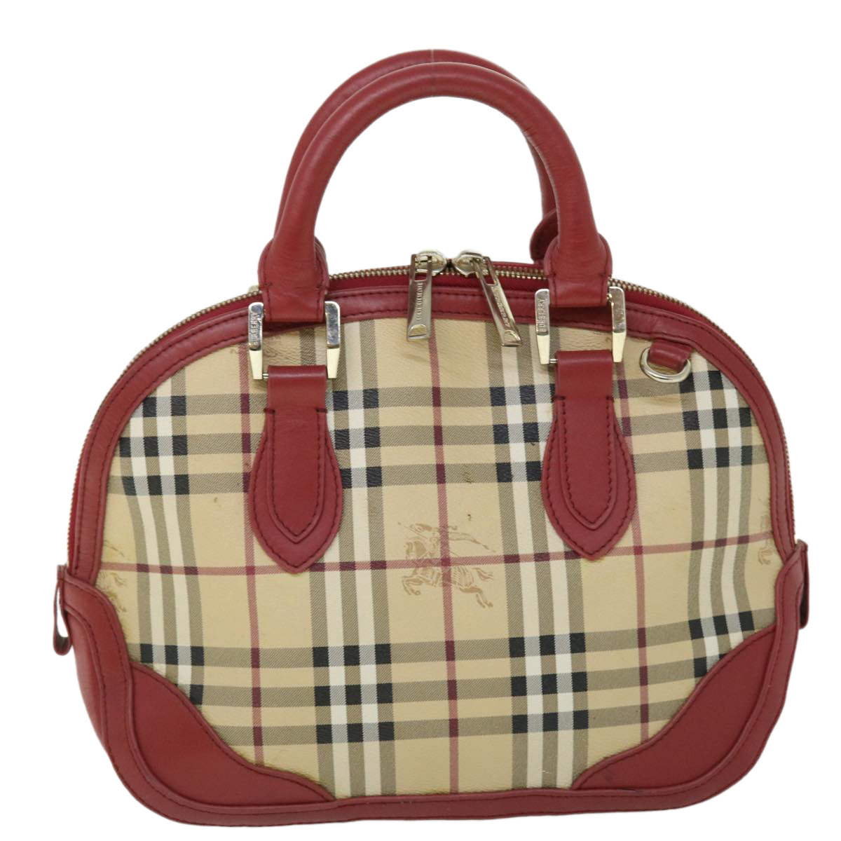 BURBERRY Nova Check Hand Bag PVC Leather 2way Beige Red Auth 52129