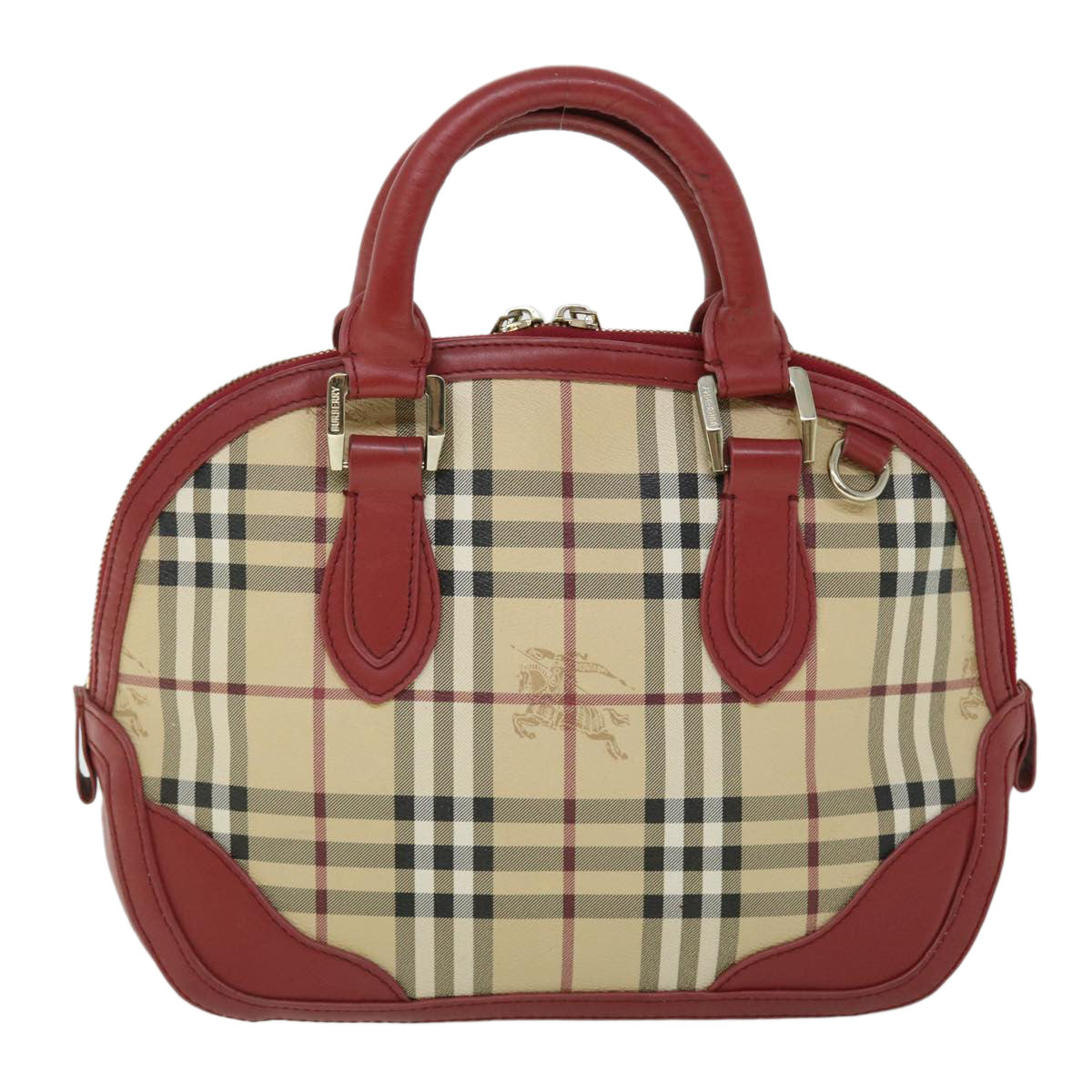 BURBERRY Nova Check Hand Bag PVC Leather 2way Beige Red Auth 52129