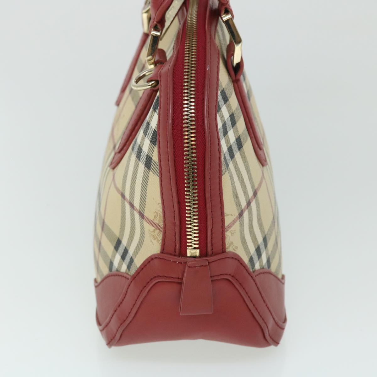 BURBERRY Nova Check Hand Bag PVC Leather 2way Beige Red Auth 52129