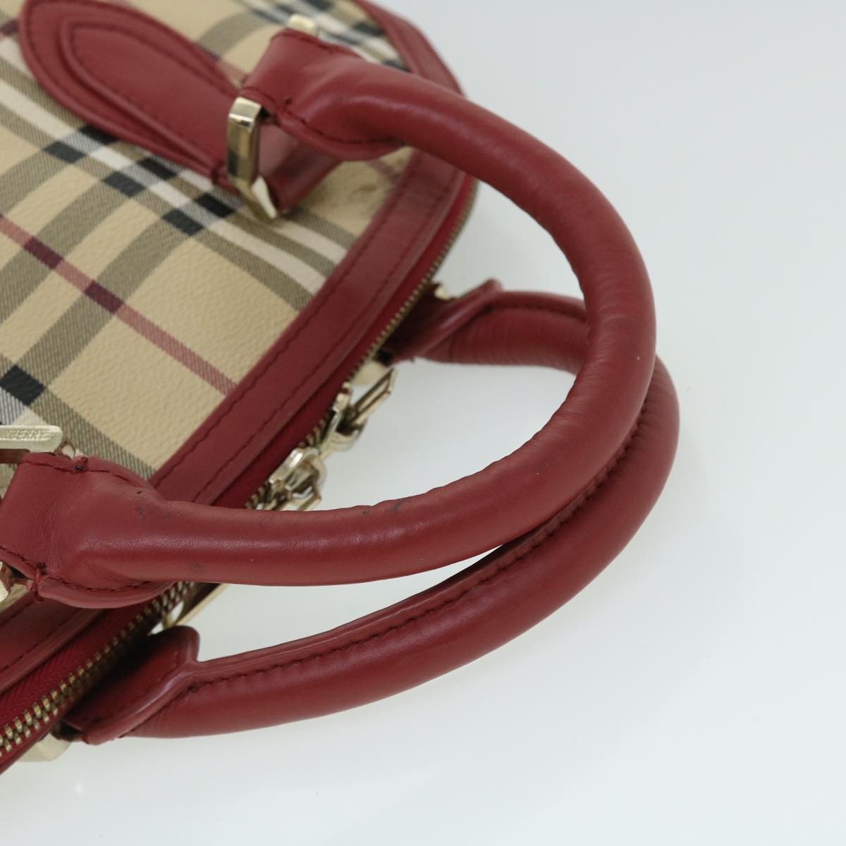 BURBERRY Nova Check Hand Bag PVC Leather 2way Beige Red Auth 52129