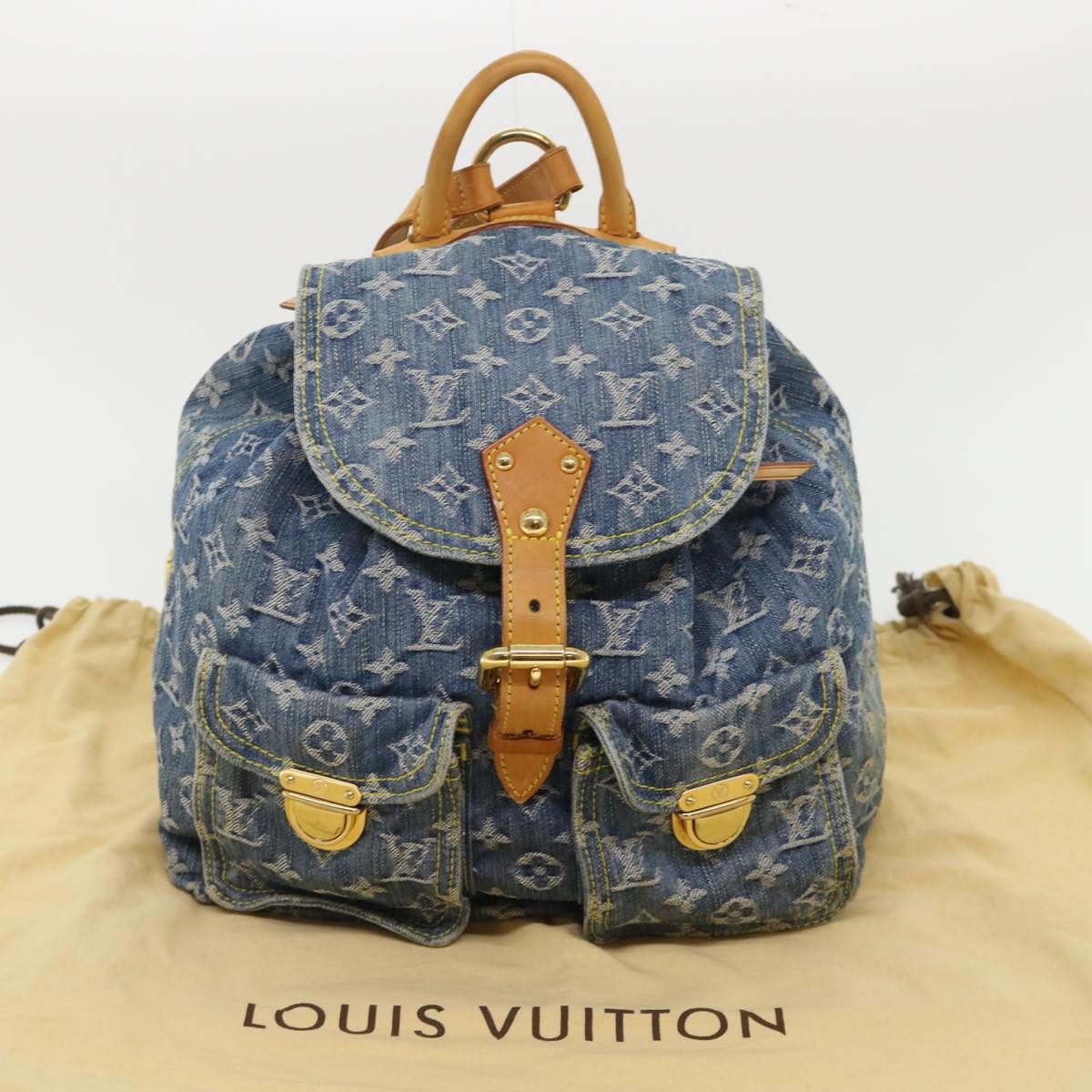 LOUIS VUITTON Monogram Denim Sac A Dos GM Backpack Blue M95056 LV Auth 52145A