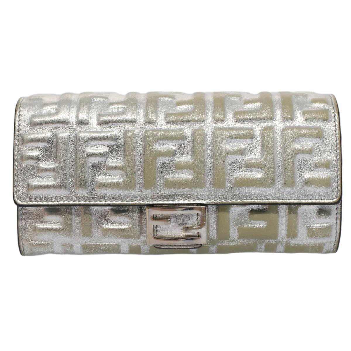 FENDI Zucca Canvas Mamma Baguette Long Wallet Silver Auth 52170 - 0