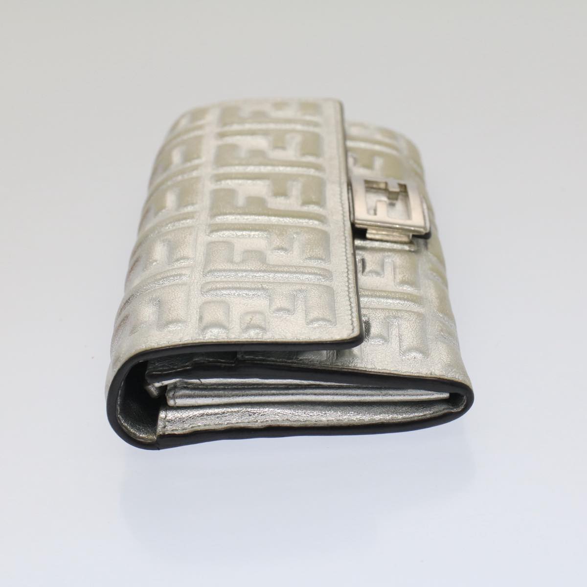 FENDI Zucca Canvas Mamma Baguette Long Wallet Silver Auth 52170