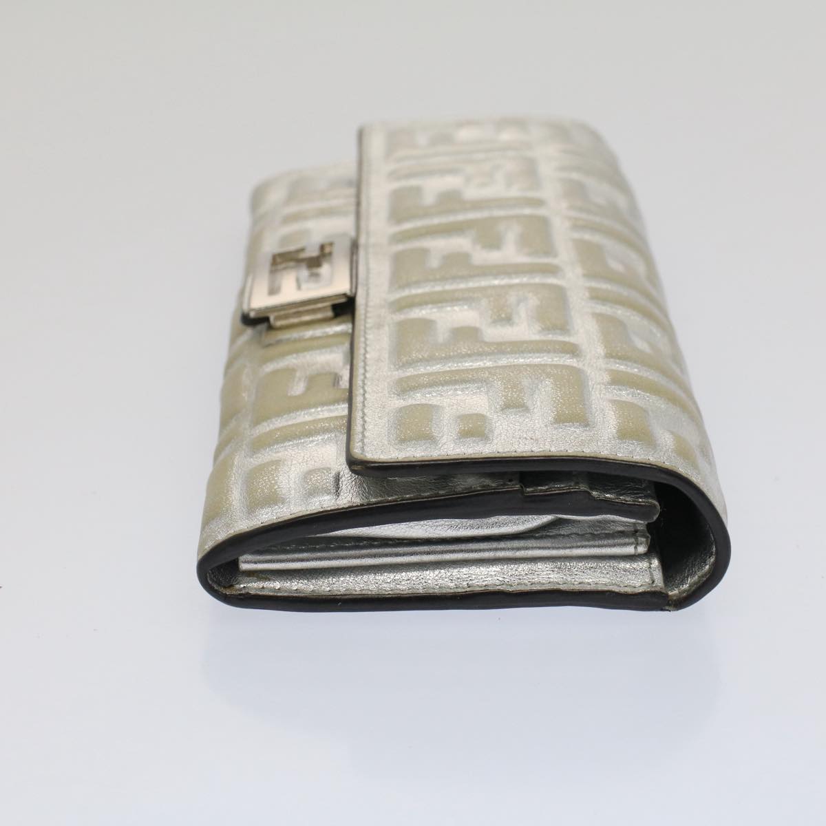 FENDI Zucca Canvas Mamma Baguette Long Wallet Silver Auth 52170