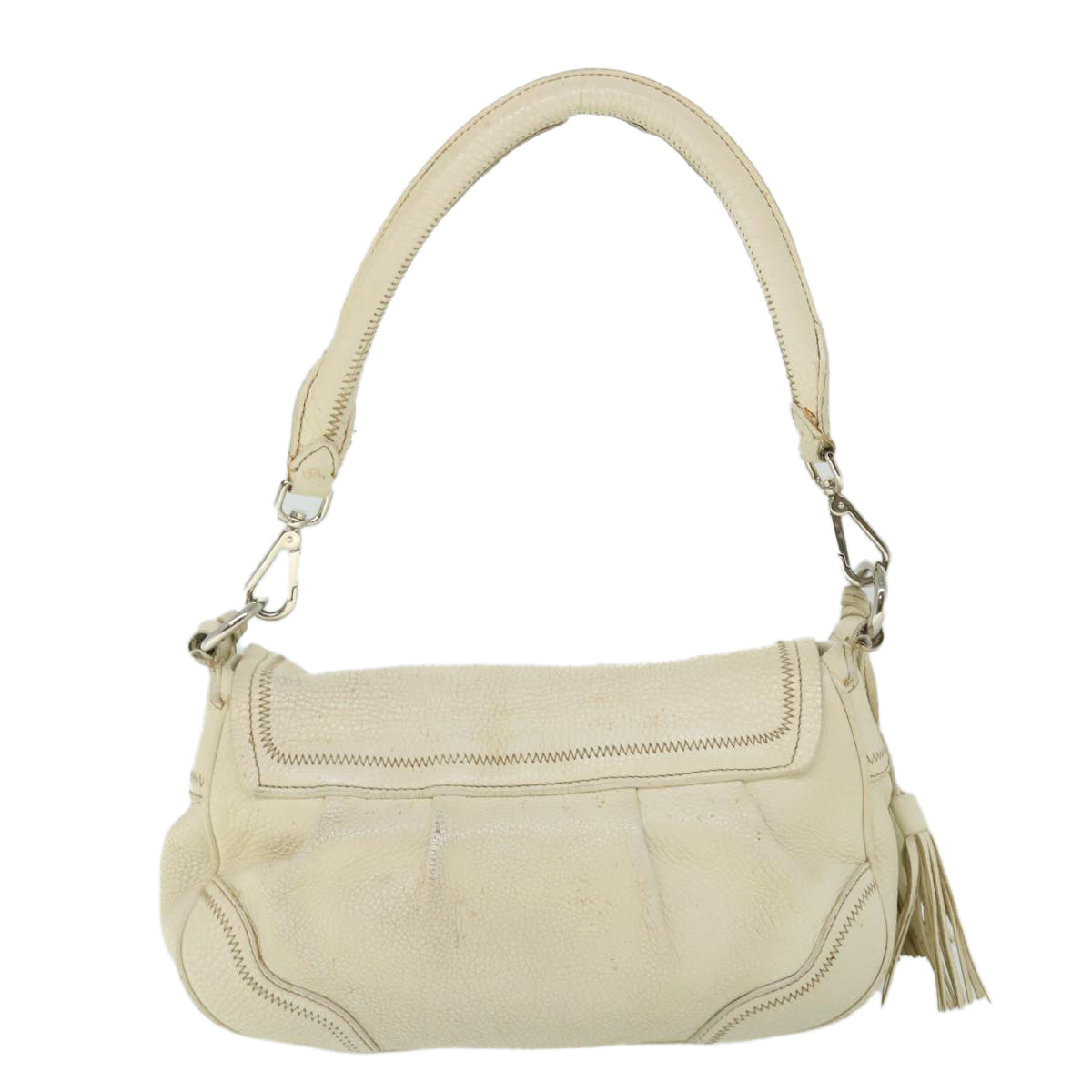 PRADA Hand Bag Leather White Auth 52245 - 0