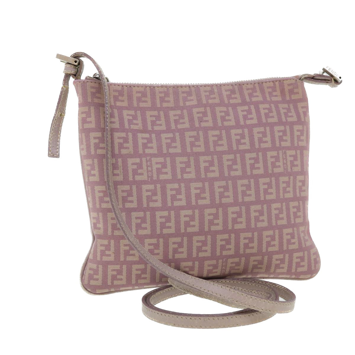 FENDI Zucchino Canvas Shoulder Bag Pink Auth 52246