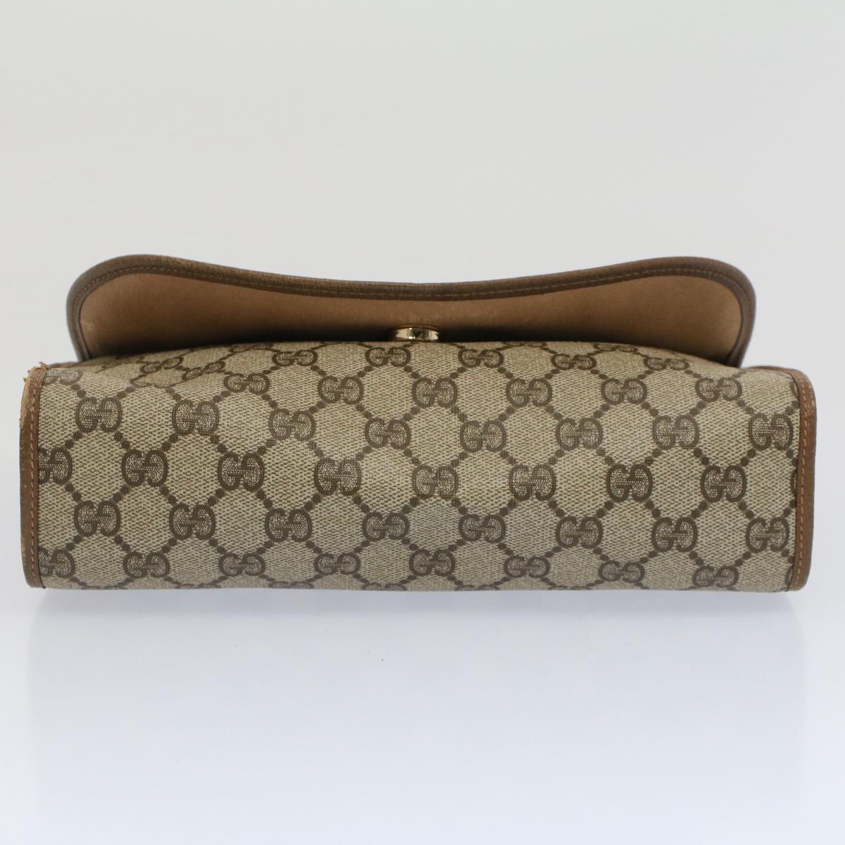 GUCCI GG Canvas Web Sherry Line Clutch Bag PVC Leather Beige Red Auth 52248