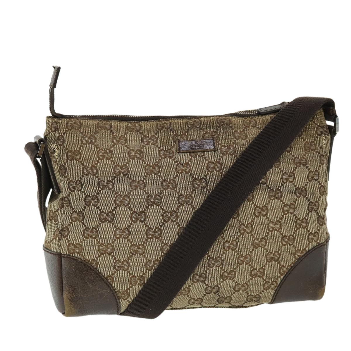 GUCCI GG Canvas Shoulder Bag Beige Brown Auth 52249