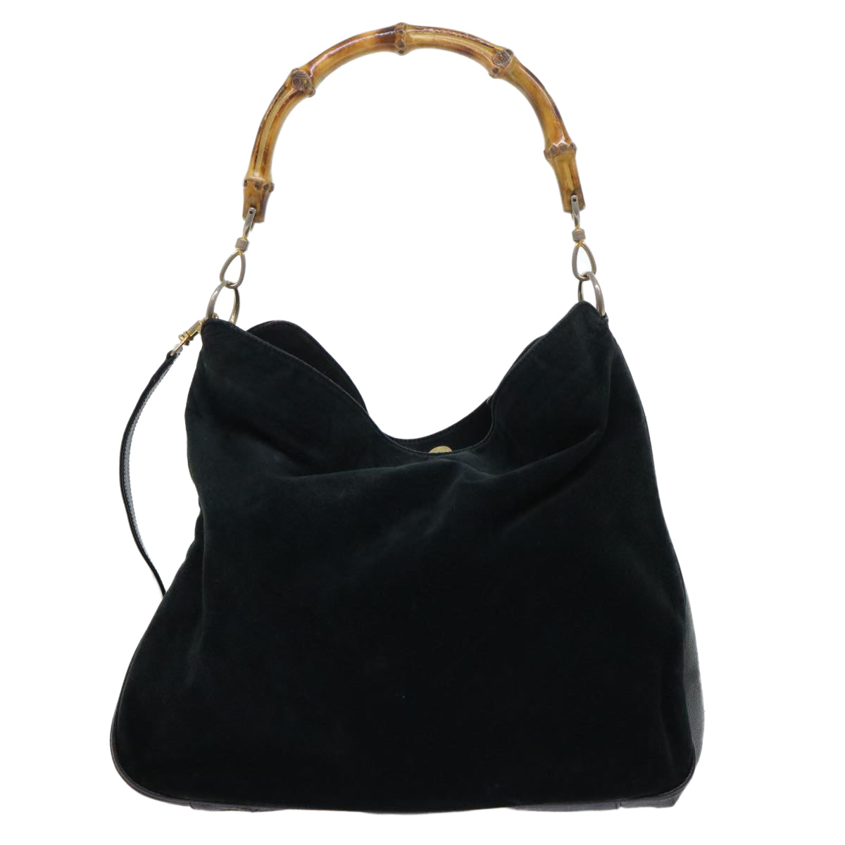 GUCCI Bamboo Shoulder Bag Suede Leather 2way Black Auth 52254