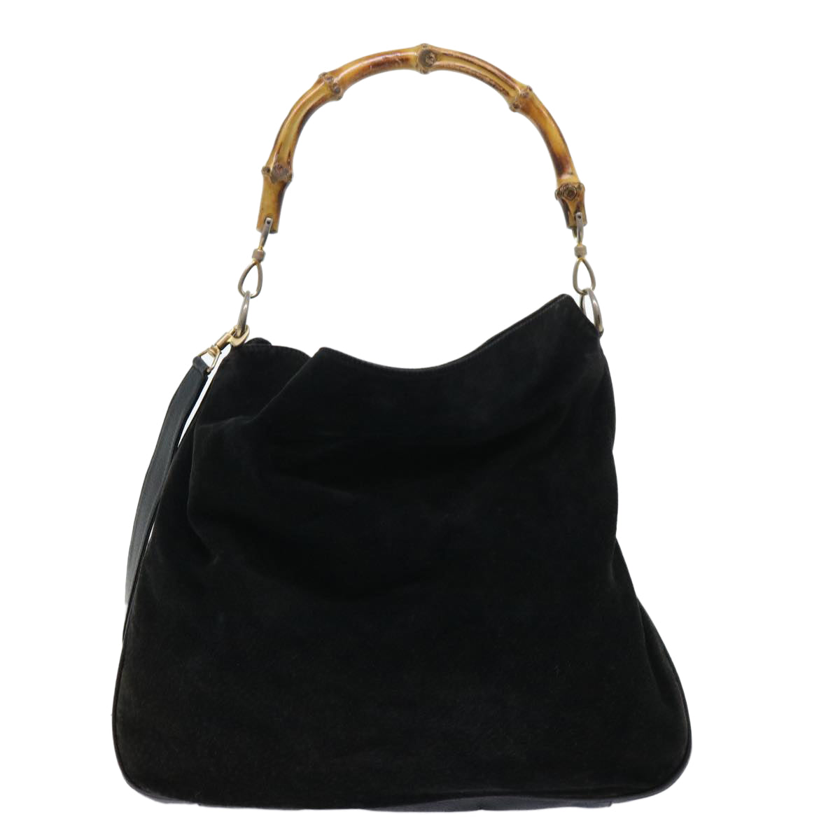 GUCCI Bamboo Shoulder Bag Suede Leather 2way Black Auth 52254