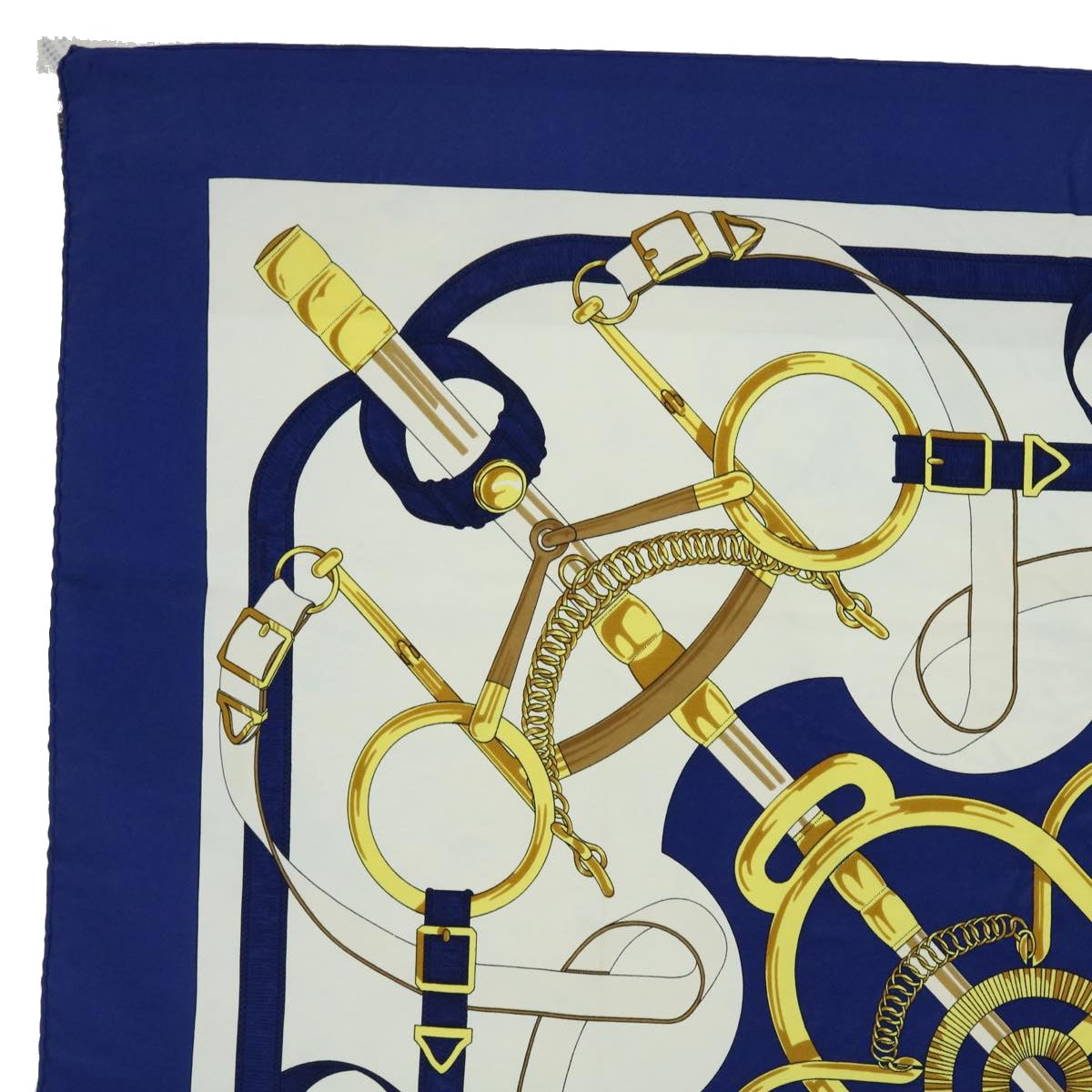 HERMES Carre 90 Fellier Eperon d’or Scarf Silk Blue White yellow Auth 52260 - 0