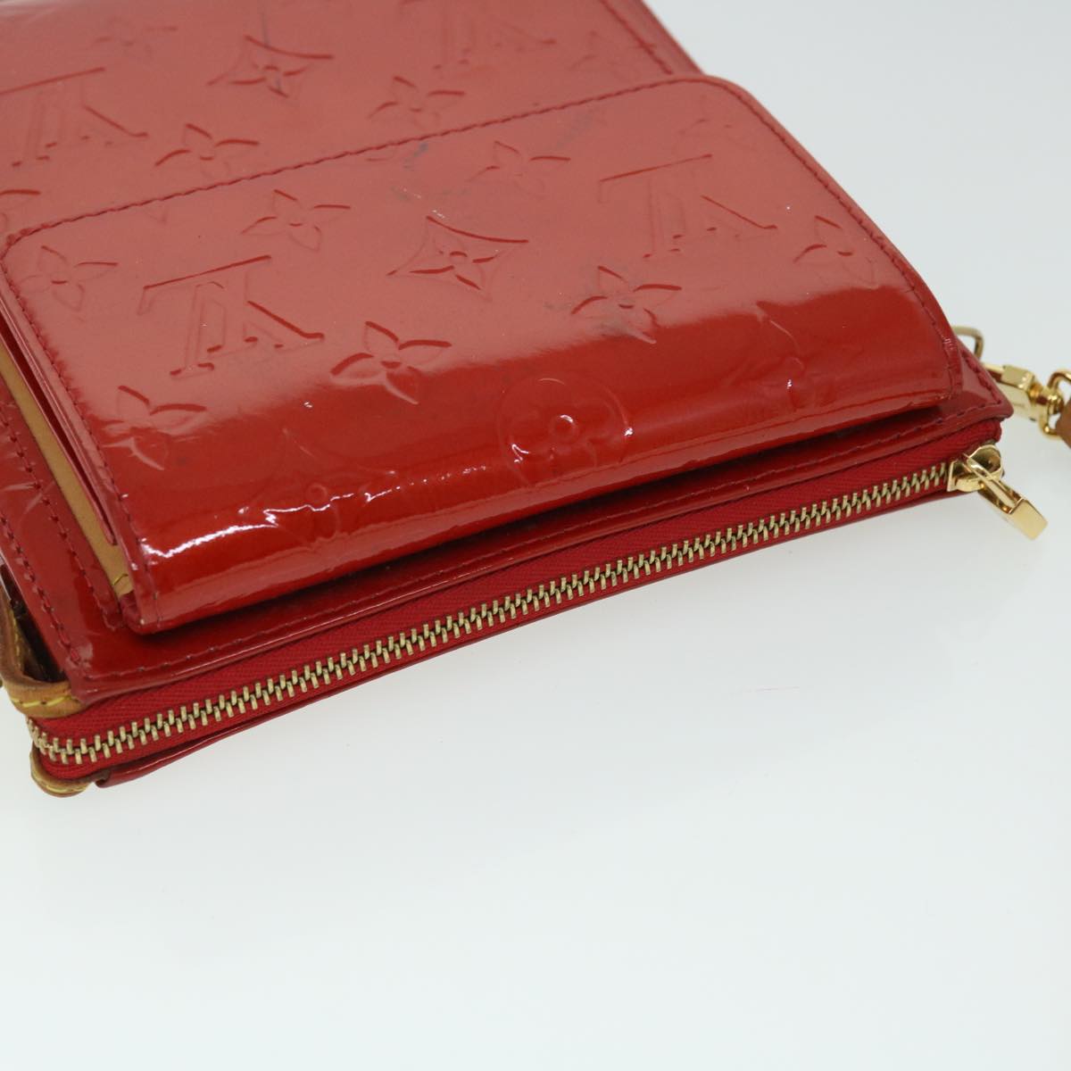 LOUIS VUITTON Monogram Vernis Motto Accessory Pouch Red M91137 LV Auth 52307