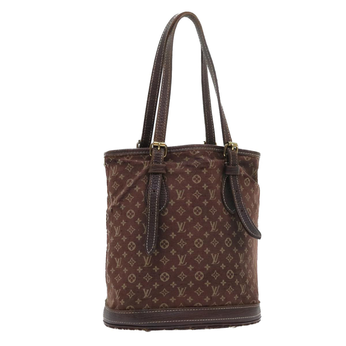 LOUIS VUITTON Monogram Mini Lin Bucket PM Shoulder Bag Brown M95226 Auth 52327