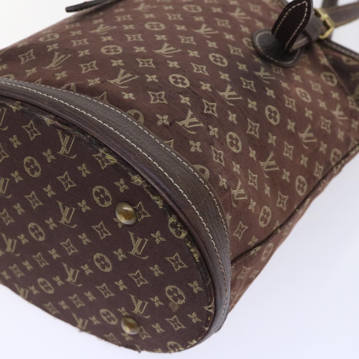 LOUIS VUITTON Monogram Mini Lin Bucket PM Shoulder Bag Brown M95226 Auth 52327