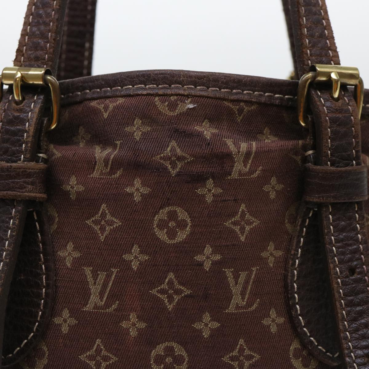 LOUIS VUITTON Monogram Mini Lin Bucket PM Shoulder Bag Brown M95226 Auth 52327