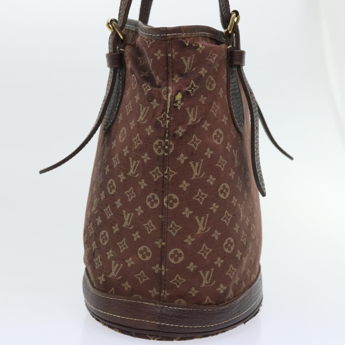 LOUIS VUITTON Monogram Mini Lin Bucket PM Shoulder Bag Brown M95226 Auth 52327