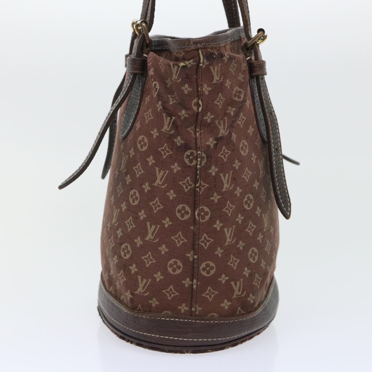 LOUIS VUITTON Monogram Mini Lin Bucket PM Shoulder Bag Brown M95226 Auth 52327