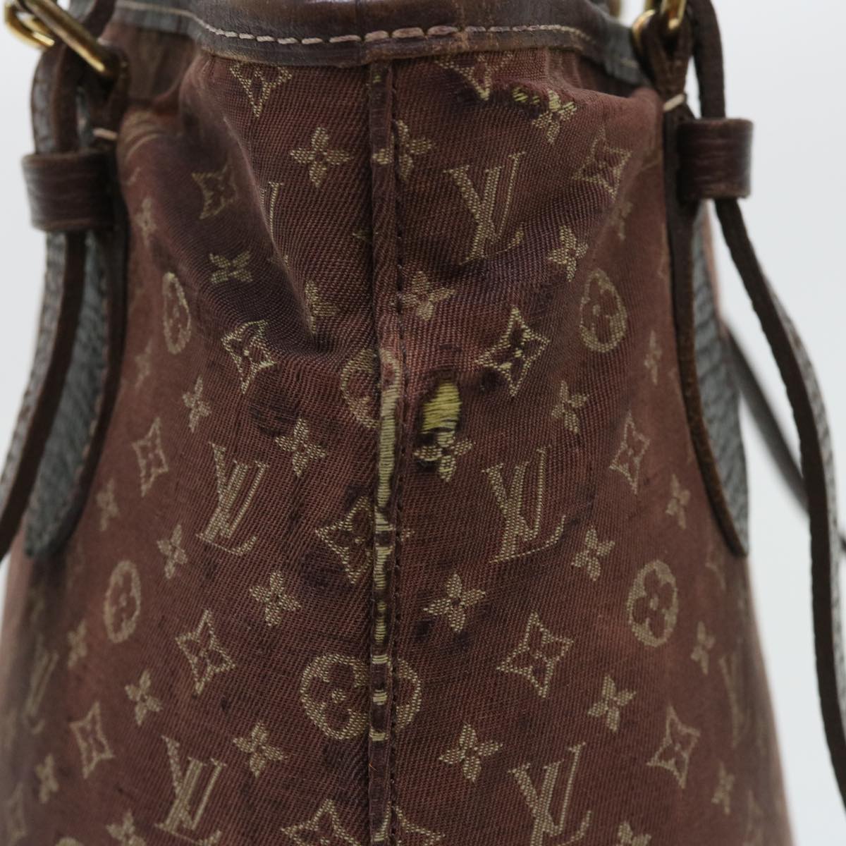 LOUIS VUITTON Monogram Mini Lin Bucket PM Shoulder Bag Brown M95226 Auth 52327