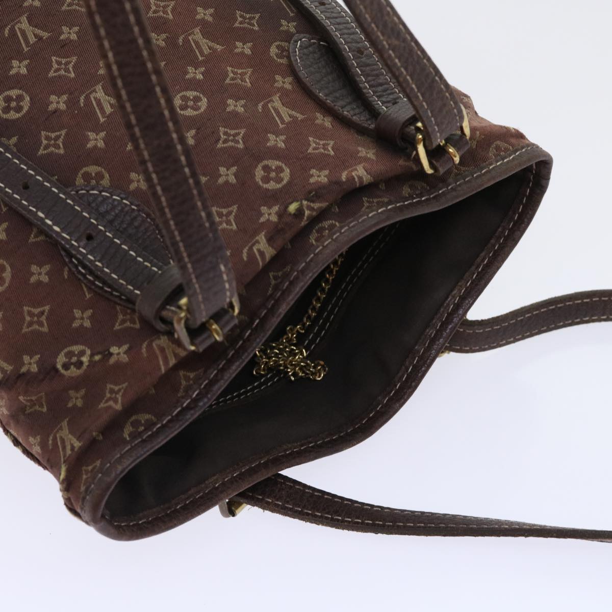 LOUIS VUITTON Monogram Mini Lin Bucket PM Shoulder Bag Brown M95226 Auth 52327