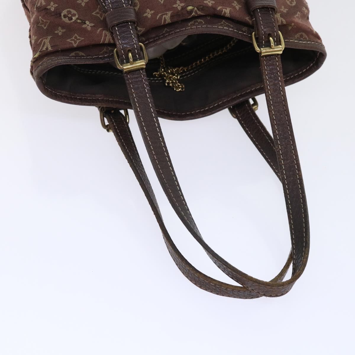 LOUIS VUITTON Monogram Mini Lin Bucket PM Shoulder Bag Brown M95226 Auth 52327