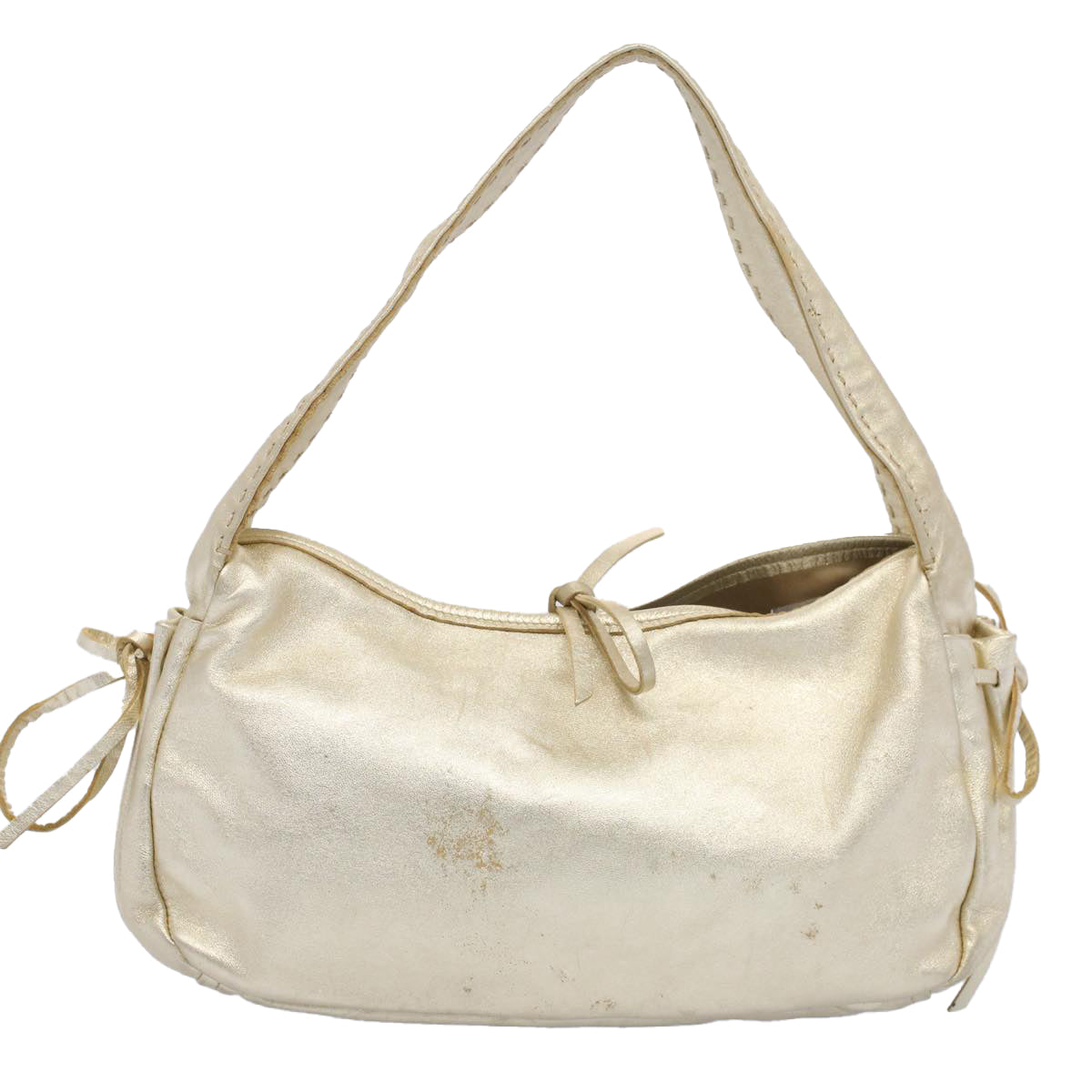 PRADA Hand Bag Leather Gold Auth 52423 - 0
