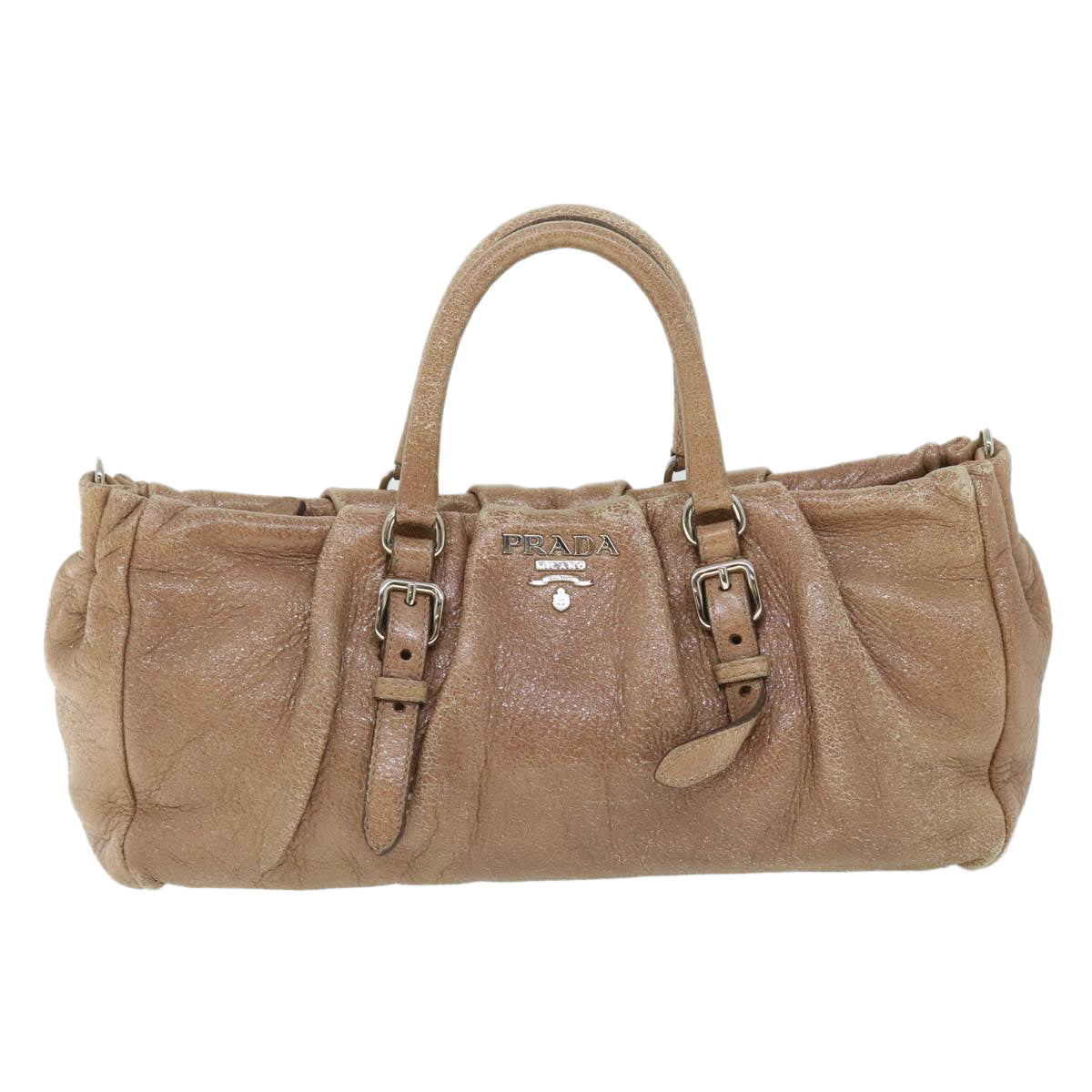 PRADA Hand Bag Leather 2way Beige Auth 52424