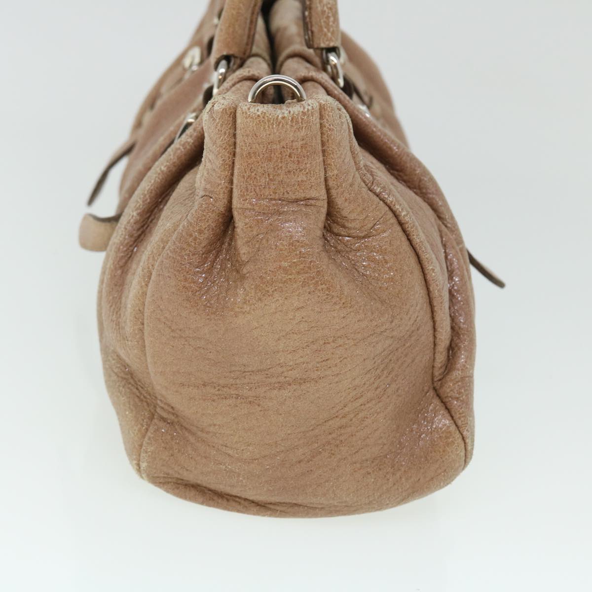 PRADA Hand Bag Leather 2way Beige Auth 52424