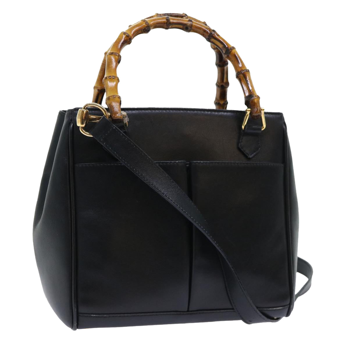 GUCCI Bamboo Hand Bag Leather 2way Black 000 122 0316 Auth 52432