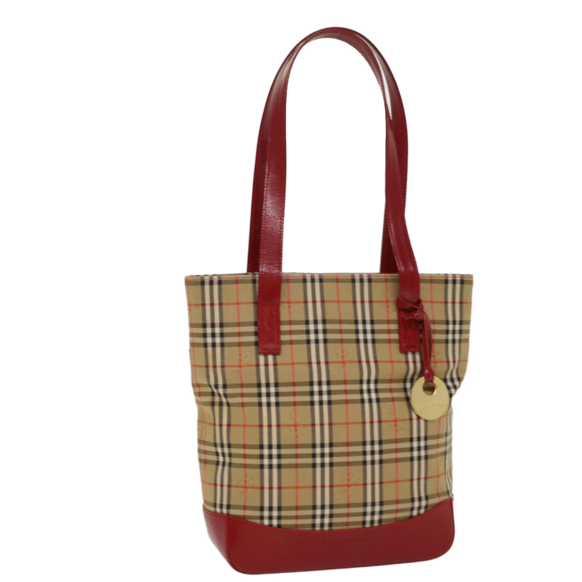 BURBERRY Nova Check Tote Bag Nylon Leather Beige Red Auth 52434