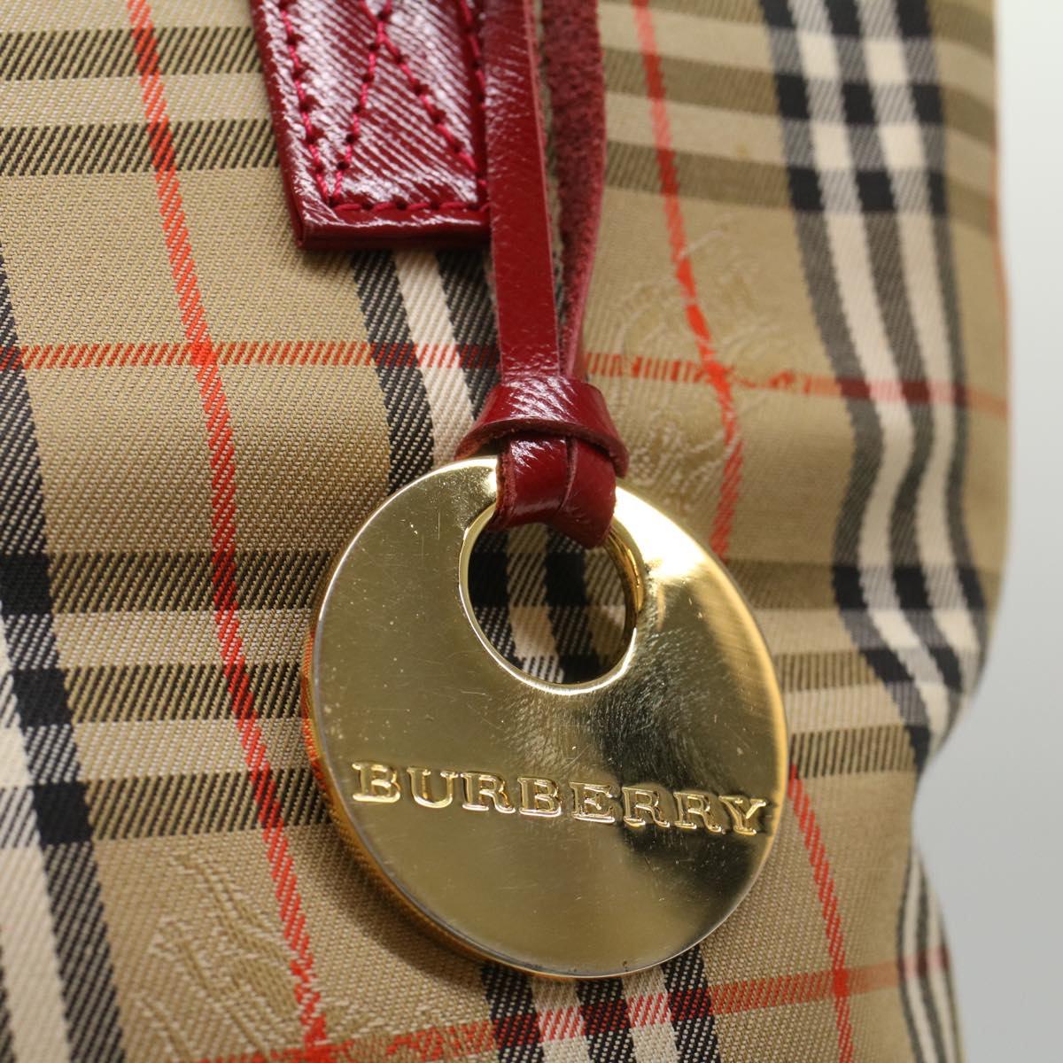 BURBERRY Nova Check Tote Bag Nylon Leather Beige Red Auth 52434