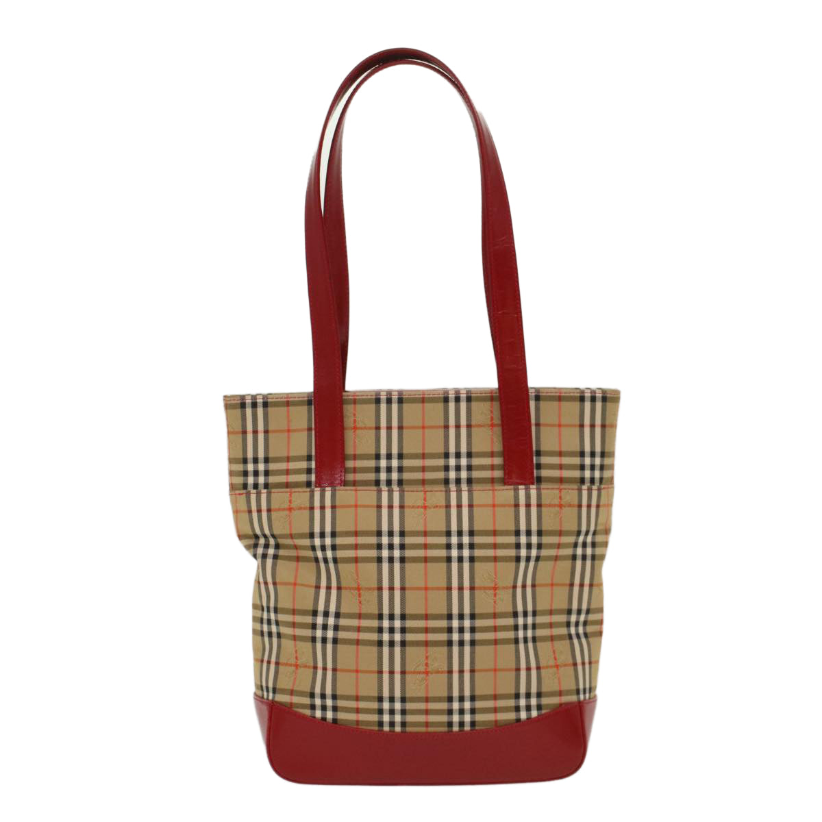 BURBERRY Nova Check Tote Bag Nylon Leather Beige Red Auth 52434