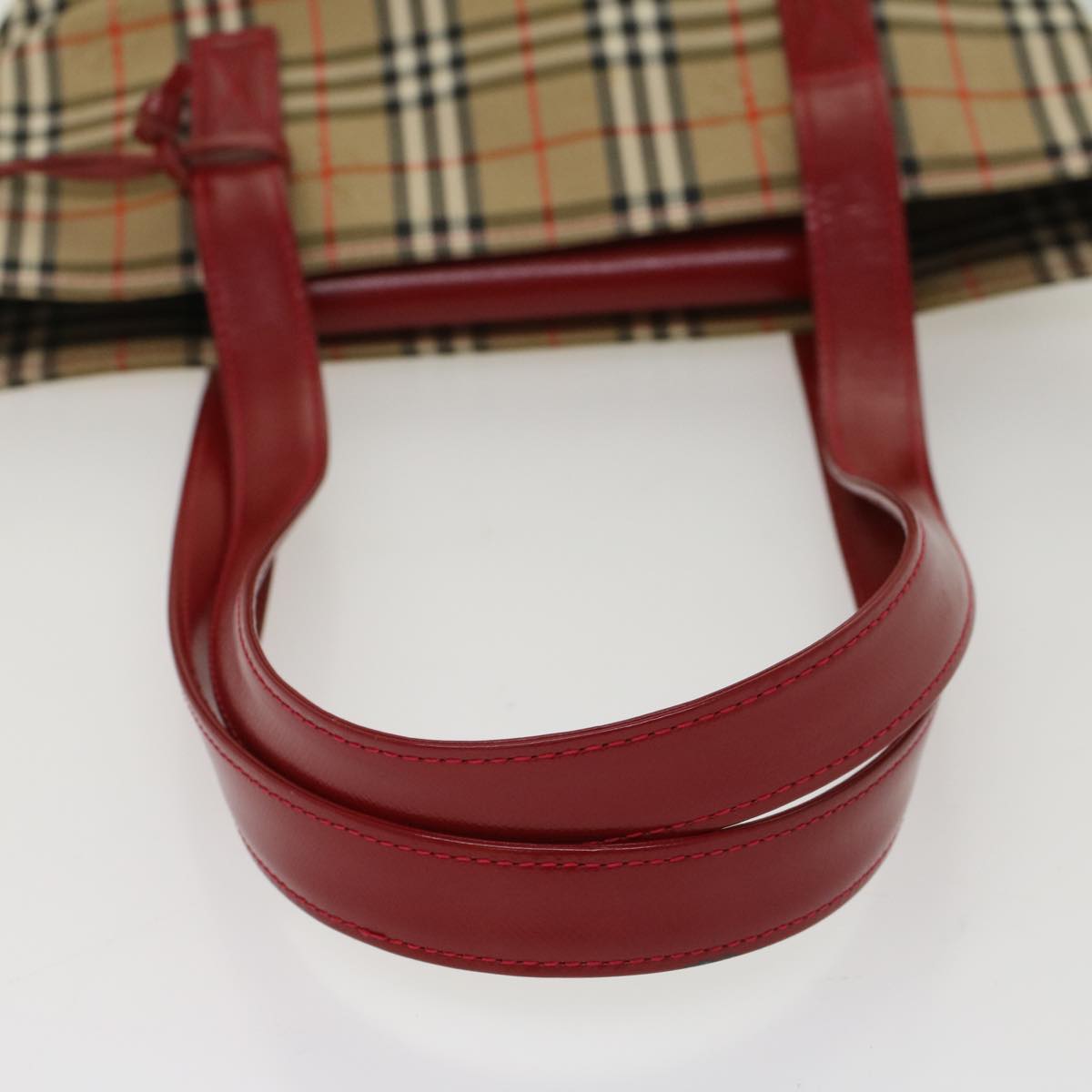 BURBERRY Nova Check Tote Bag Nylon Leather Beige Red Auth 52434