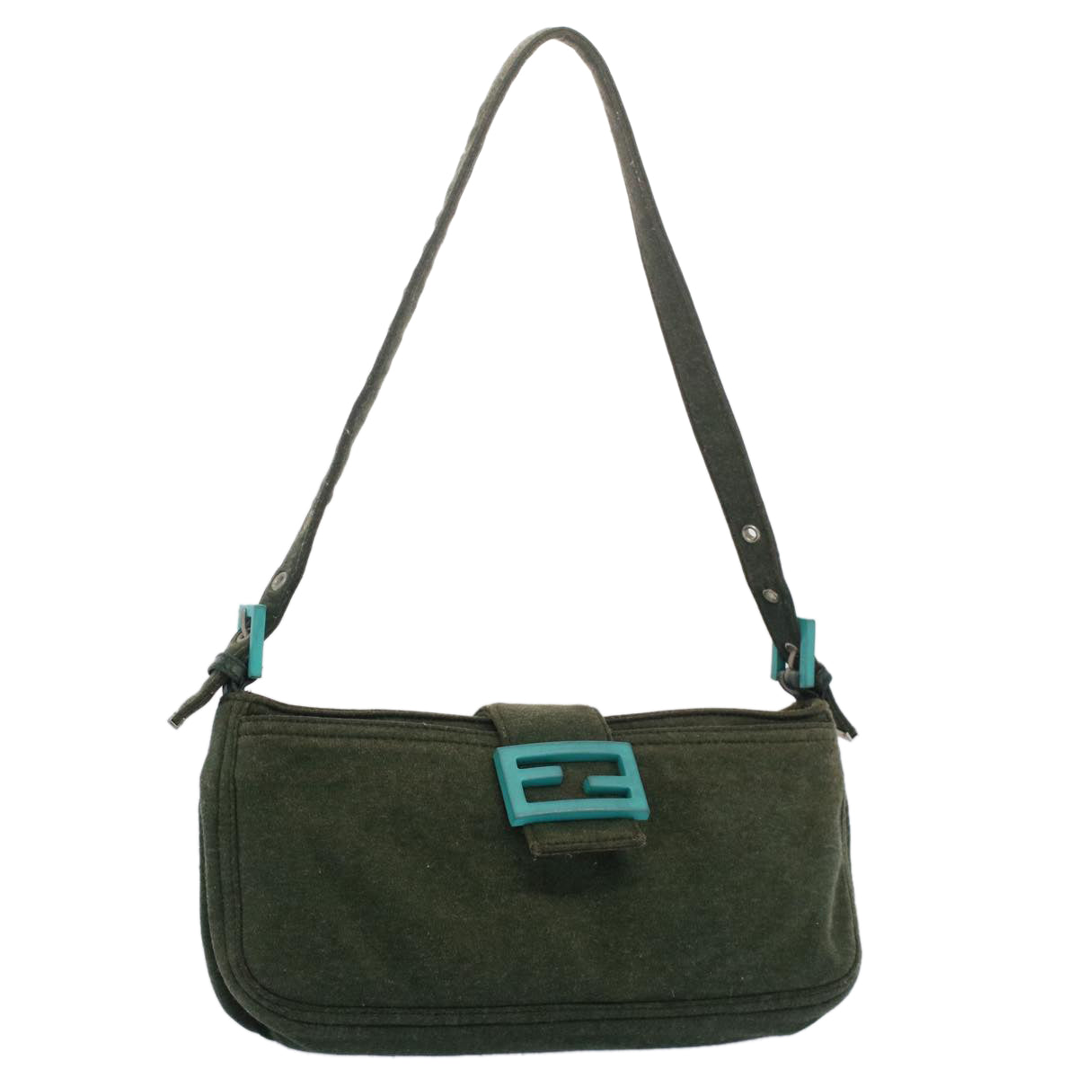 FENDI Mamma Baguette Shoulder Bag Nylon Green Auth 52438