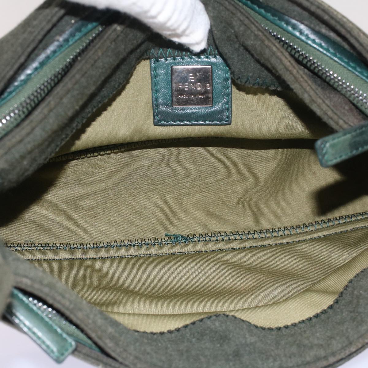 FENDI Mamma Baguette Shoulder Bag Nylon Green Auth 52438