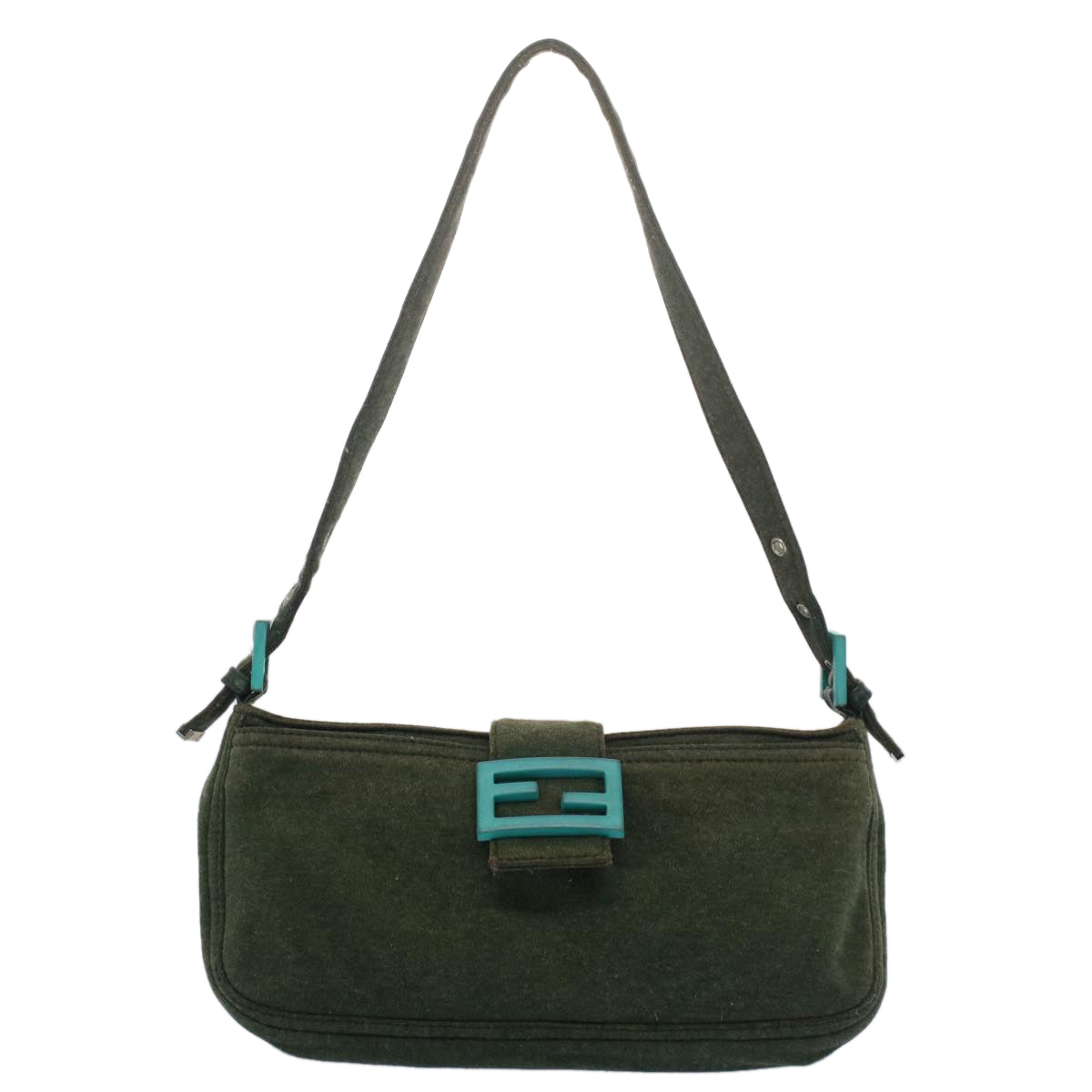 FENDI Mamma Baguette Shoulder Bag Nylon Green Auth 52438