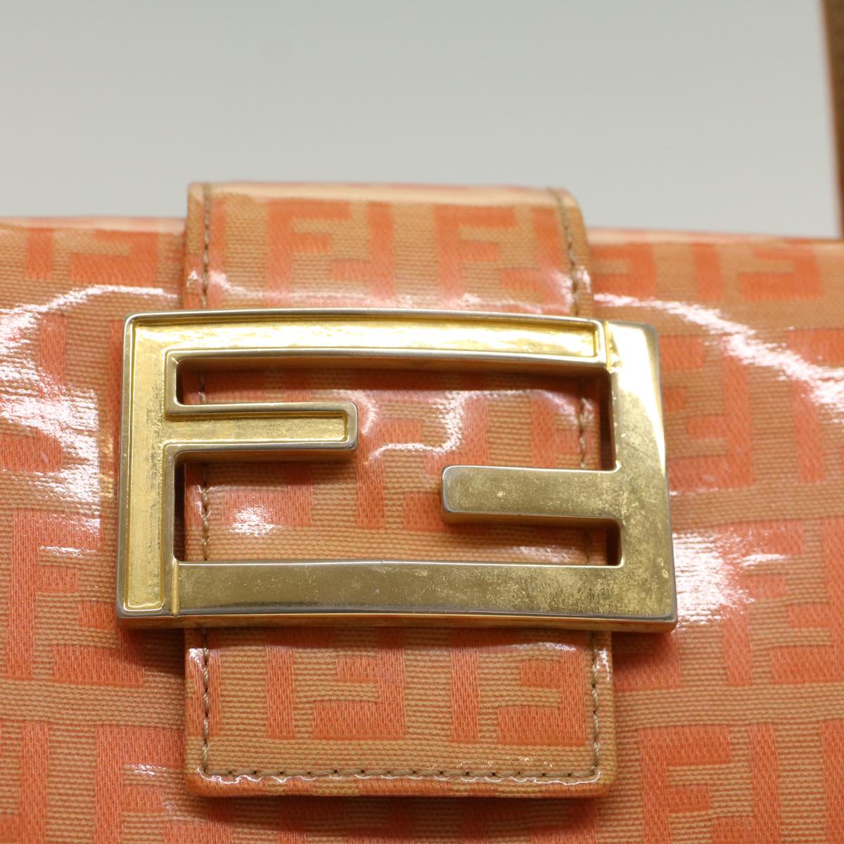 FENDI Zucchino Canvas Mamma Baguette Hand Bag Enamel Orange Auth 52439