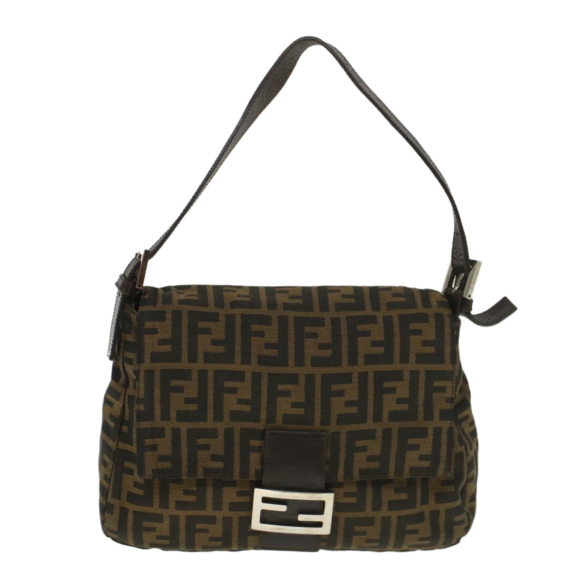 FENDI Zucca Canvas Mamma Baguette Shoulder Bag Brown Auth 52440