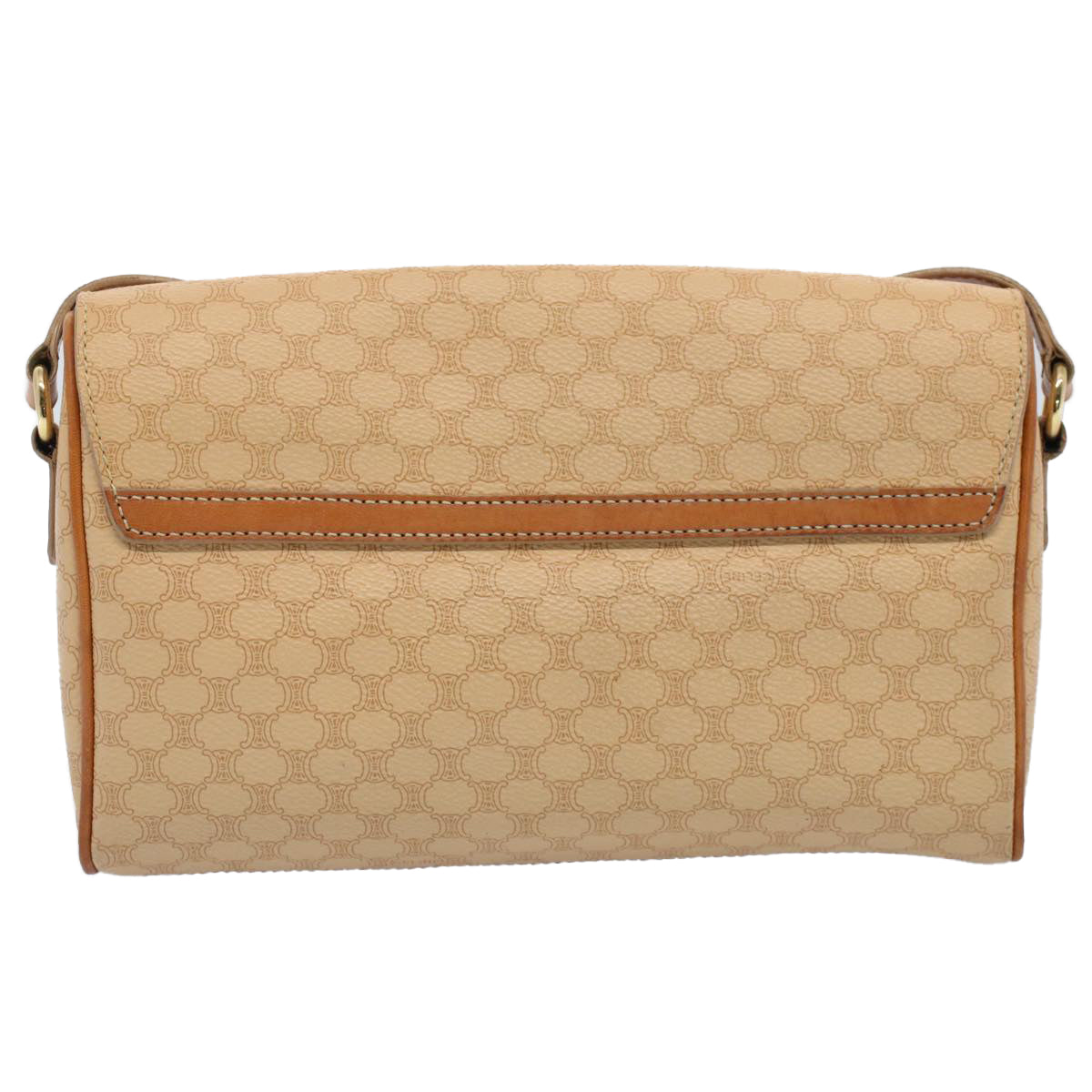 CELINE Macadam Canvas Shoulder Bag PVC Leather Beige Auth 52441 - 0