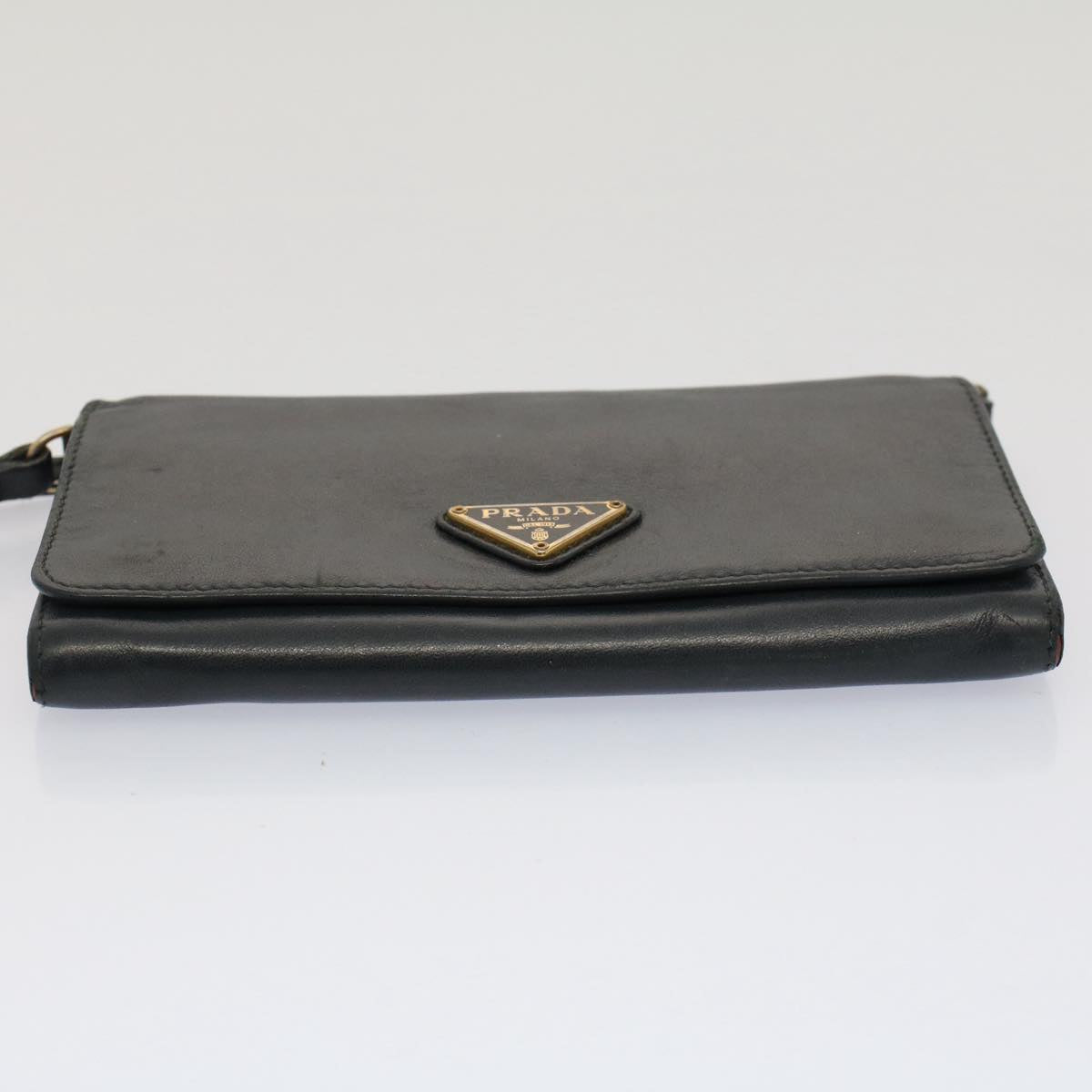 PRADA Shoulder Wallet Leather Black Auth 52445