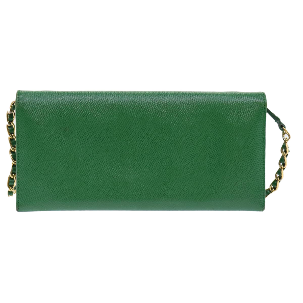 PRADA Shoulder Chain Wallet Safiano leather Green Auth 52446 - 0