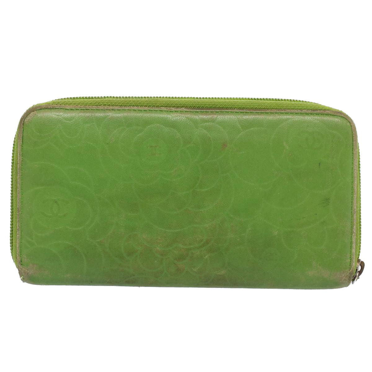 CHANEL Camelia Long Wallet Leather Green CC Auth 52452 - 0