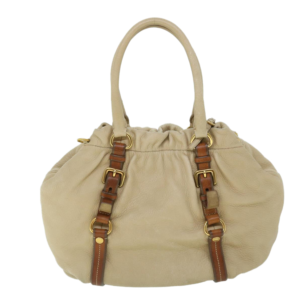 PRADA Shoulder Bag Leather Beige Auth 52488 - 0