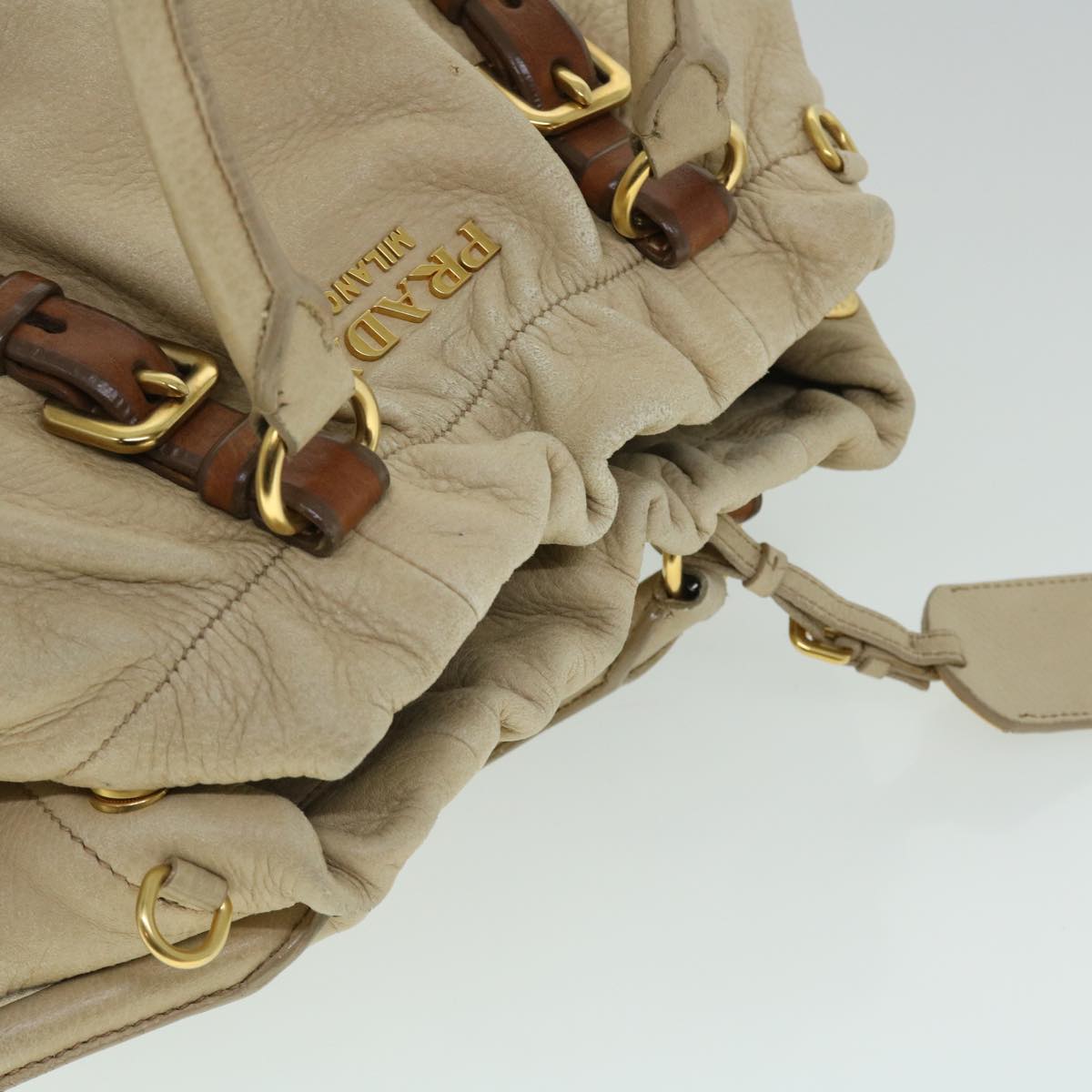 PRADA Shoulder Bag Leather Beige Auth 52488
