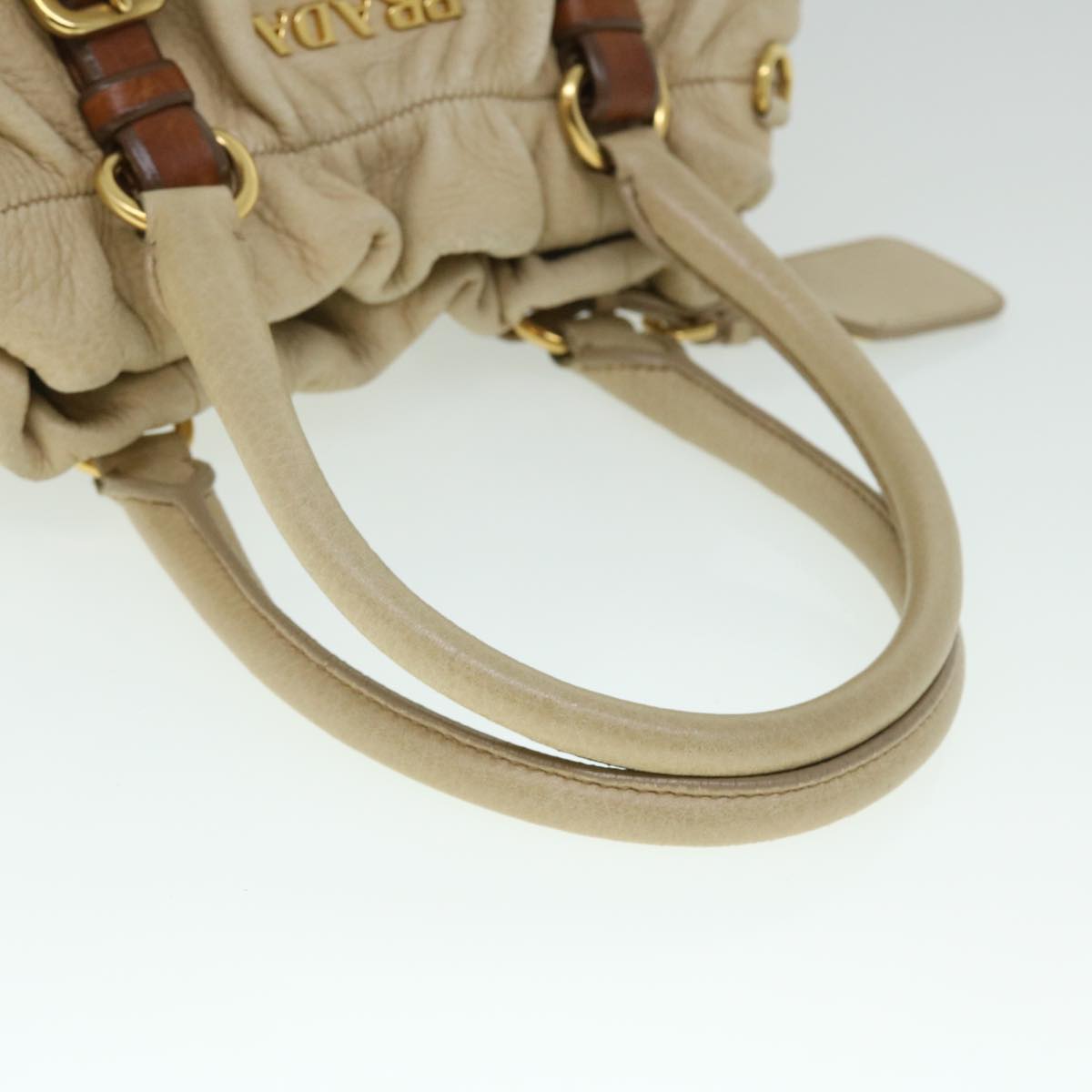 PRADA Shoulder Bag Leather Beige Auth 52488